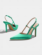  scarpe con tacco a spillo in raso verde da donna, décolleté a punta per la festa di San Patrizio