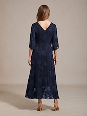 abordables Robe Fleurie-Femmes Robe maxi Robe en Chiffon Élégant Quotidien Vacances robe demoiselle d honneur À lacets Fleuri Manche 3/4 Col en V bleu marine