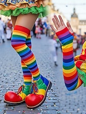 abordables Accessoires-Ensembles de chaussettes et gants à rayures montantes Mardi Gras pour femmes plusieurs couleurs design amusant et coloré parfaits pour le carnaval et les bals masqués