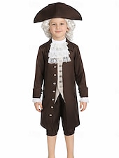  250-årsjubileum USA Rokoko Barock Kläder Lång ärm George Washington Koloniala kostymer Revolutionskriget Maskeradkläder Pojkar Karnival Självständighetsdagen 4 juli Barn Kappa Byxor Krage