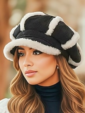 cheap Women's Hats-Women's Thickened Polyester Plaid Hat with Bow Detail, Available in Multiple Colors – Perfect for Fall and Winter Fashion