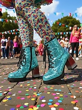 billiga Kvinno skor-Damernas Mardi Gras Glittrande Paljetterstövlar med Blockklack Trendig Stjärndesign Bekväm Passform Idealiska för Karneval eller Fester