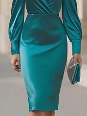 preiswerte Einfaches Kleid-Damen Midikleid Weißes Kleid Elegantes Kleid Elegant Mode Klassisch Täglich Outdoor Büro Normale Passform Einfach Langarm V Ausschnitt Schwarz Weiß Wein Grün Frühling Herbst