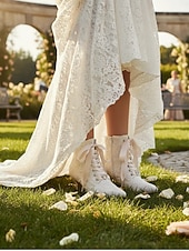 cheap Bride-Women's Vintage Lace Ankle Boots with Satin Ribbon Laces and Kitten Heels – Elegant Bridal Shoes for Weddings and Victorian-Inspired Events