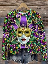 ieftine Îmbrăcăminte pentru femei Mardi Gras-Pulover pentru femei Carnaval Grafic Casual cu Mâneci Lungi Gât Rotund Bluză Regulară U street Dailywear Galben Mov Verde Primăvara Toamna Iarnă