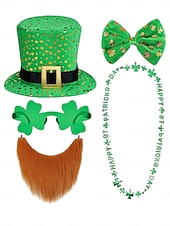 お買い得  アクセサリー-男性用聖パトリックの日のコスチュームセット - 緑のレプラコーンの帽子、蝶ネクタイ、ひげ、シャムロックのメガネ &amp;お祝いの休日にぴったりのネックレス