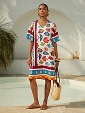 economico Abiti floreali-Femminile Abito al ginocchio Rosso Manica Corta Mezza Manica Mezze maniche Astratto Stampa animal Floreale Estate Primavera Primavera &amp; Estate Scollo a V Scollo a V profondo Vacanza Dichiarazione