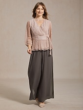  Women's Culottes Wide Leg Wide Leg Straight-Leg Trousers Elegant Full Length Mid Waist Elastic Waistband Comfort Stretchy Wedding Formal Casual Daily Gray Summer Spring Fall Regular Fit