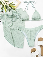 ieftine Seturi de bikini-Pentru femei Costume de Baie Bikini Trei piese Fustă Costum de baie Fără Spate Costum de plajă Sexy Culoare solidă Gâtul halter Fără manșon Costume de baie