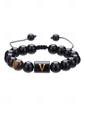 billige Menns smykker-Justerbart armbånd i naturstein for menn med alfabetbokstavdesign, kan tilpasses med 26 bokstaver, perfekt for gave, uformelle anledninger og spesielle anledninger