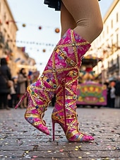 Χαμηλού Κόστους Γυναικεία παπούτσια-Γυναικείες Μπότες Ψηλοτάκουνες Διακοσμημένες με Λουλούδια και Λεπτομέρειες Κοσμημάτων Πολύχρωμο Στυλ Καρναβαλιού Ιδανικές για Μάρντι Γκρα και Εορταστικές Στιγμές