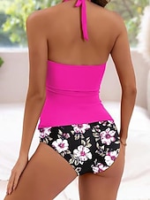 Недорогие Танкини-Жен. Купальники Бикини 2 шт. Смелые купальник Открытая спина Отпуск Одежда для пляжа Цветочный принт НАЙКА НЕКО Без рукавов Купальники