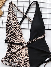 economico Costumi interi-Costume da bagno intero da donna snellente monokini leopardato controllo della pancia vita alta snella senza schienale abbigliamento da spiaggia scollatura a V senza maniche