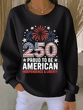ieftine Ziua Independenței Top-Ziua Independenței Anniversary American Patriotism Pulover pentru femei Graphic Litera Cald Clasic Casual Manșon Lung Gât Rotund Print Casnic Stradă Albastru Negru Alb Roșu Primăvară Toamnă Iarnă