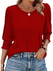 economico Maglietta Arte &amp; Design-Per donna Maglietta Semplice Casual Manica 3/4 Girocollo Top Regolari Quotidiano Uscire Weekend Blu Nero Bianco Rosso Primavera Autunno