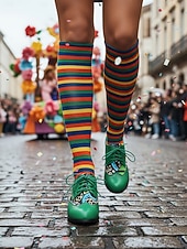 billiga Kvinno skor-Kvinnors Mardi Gras Gröna Snörning Knasiga Mönstrade Klackar Oxford – Färgglad Karneval Stil Perfekt för Festivalfirande Rolig  Vibrant Look