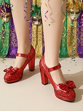 Χαμηλού Κόστους Γυναικεία παπούτσια-Γυναικείες Σατανάδες Χρυσές Γυαλιστερές Mary Jane με Λεπτομέρεια σε Σχέδιο - Λαμπερές Πλατφόρμες Ρετρό Στυλ Γοητείας Ιδανικές για Καρναβάλι και Εορταστικές Γιορτές