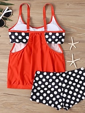 זול טנקיני-בגד ים טנקיני 2 חלקים לנשים עם חצאיות מחטב בטן מותן גבוהה שקוף בגד ים חופים עם פסים נקודתיים וצווארון U ללא שרוולים