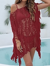 رخيصةأون قفطان-نسائي ملابس السباحة تغطية الجسم فستان السباحة ملابس السباحة مقصوص هامش العطلة ملابس الشاطئ لون الصلبة دون الكتف كم قصير بدلة سباحة