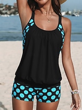 economico Tankini-Costume da bagno 2 pezzi tankini da donna alta vita attivo vacanze a pois scollo a carellino senza maniche