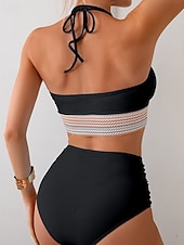 preiswerte Bikini-Sets-Damen Badeanzug Zweiteilig Freche Unterhose Bademode Gerafft Rückenfrei Urlaub Strandbekleidung Einfach Neckholder Ärmellos Badeanzüge
