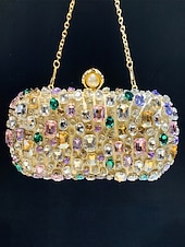 cheap Wedding Accessories-Women's Polyester Clutch Bag with Gemstone Embellishments, Chain Shoulder Strap, Large Capacity, Multiple Colors – Perfect for Weddings and Evening Parties