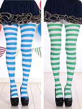 Недорогие Аксессуары-Комплект женских полосатых колготок для карнавальной вечеринки (2 пары), эластичные, выше колена, синие. &amp;Зеленые горизонтальные полоски, забавные карнавальные носки для взрослых, для фестивалей,