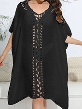 levne Kaftans-Dámské Plavky Přehozy Šaty do vody Sleva až 30% Plavky Vystřižený prázdniny Oblečení na pláž Pevná barva Do V Krátké rukávy Plavky