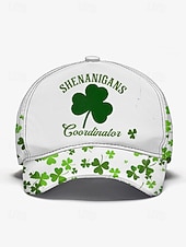 abordables Día de San Patricio-Gorra de poliéster para hombre, "Coordinador de Shenanigans" con estampado de trébol, varios colores, perfecta para el Día de San Patricio y para uso diario.