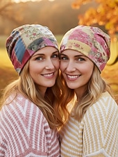 Недорогие Женские шляпы-Женская эластичная шапка-бини из хлопковой смеси в стиле «богем», с разноцветным узором, можно носить как утеплитель для шеи, идеально подходит для повседневной носки и активного отдыха