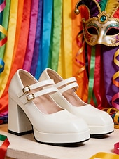 お買い得  女性の靴-女性用マルディグラ赤のパテントフェイクレザープラットフォームヒールにダブルバックルのメリージェーンシューズ - カーニバル、パレード、フェスティバルのお祝いに最適