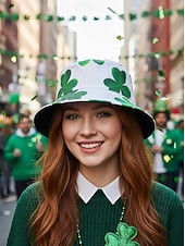  Sombrero de pescador con estampado de trébol verde para mujer: divertido y elegante para el Día de San Patricio, festivales y ropa informal.