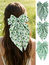  set di 3 fermagli per capelli a forma di trifoglio per il giorno di San Patrizio da donna, fermagli oversize con nastro verde irlandese, accessori per capelli a forma di trifoglio portafortuna per le