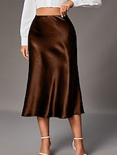 Недорогие Юбки-Жен. Элегантный стиль Мода На каждый день Средней длины Завышенная Подол Полотняное плетение Пэчворк Слабоэластичная Повседневные Для улицы Винный Абрикосовый Военно-зеленный Красный Лето