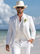 ieftine Costume de nuntă-A bărbaților Smoking Costume Nunta pe plaja Nuntă de primăvară Alb Primavara vara Costum Rever Clasic Casual Oficial Mată Fit standard Set 3 piese Un singur rând, un nasture
