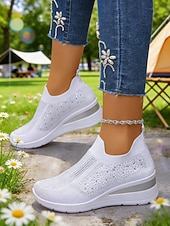 cheap Women's Sneakers-Women's Sparkle Pink Flyknit Platform Sneakers – Stylish Lightweight Knit Shoes for Walking, Shopping, Travel and Daily Wear