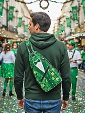  Bolso bandolera de poliéster para hombre, diseño de esmoquin del Día de San Patricio con estampados de tréboles y monedas, múltiples diseños, perfecto para celebraciones navideñas y uso diario.