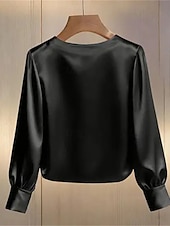 baratos Tops e partes de baixo de dormir para mulher-Mulheres Blusa Tops elegantes Franzido Patchwork Com Miçangas Côr Sólida Tecido Elegante senhoras à moda Manga Longa Gola Redonda Tops regulares Diário Trabalho Para Noite Preto Branco Verde Damasco