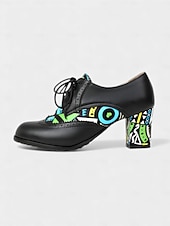 billiga Kvinno skor-Kvinnors Mardi Gras Gröna Snörning Knasiga Mönstrade Klackar Oxford – Färgglad Karneval Stil Perfekt för Festivalfirande Rolig  Vibrant Look
