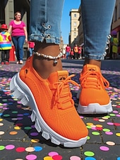 abordables Chaussures de femme-Baskets de course orange pour femmes tissu en mesh respirant chaussures de sport confortables et légères pour le carnaval le festival et les activités de plein air