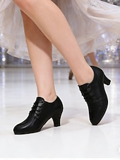 voordelige Ballroomschoenen &amp; moderne dansschoenen-Professionele Latijns-Amerikaanse dansschoenen voor dames - rode kunstleren veterschoenen met hakken voor ballroomdansen, comfortabele en stabiele salsa- en tangoschoenen met middelhoge hak voor