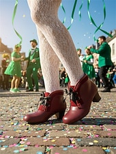 tanie Dzień Świętego Patryka-Damskie zielone, sznurowane botki do kostki z ozdobnym kokardką – stylowe i vintage na parady, uroczystości i festyny z okazji Dnia Świętego Patryka