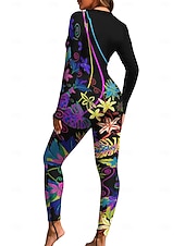 お買い得  ワンピースラッシュガード-女性用 レギュラー ラッシュガード フルボディラッシュガード 水着 花 トロピカル風 カラーブロッキング 内蔵ブラ付き フロントファスナー UVサンプロテクション UPF50+ 伸縮性 フルボディー スイムウェア サーフィン カヌー ビーチ 夏