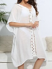 levne Kaftans-Dámské Plavky Přehozy Šaty do vody Sleva až 30% Plavky Vystřižený prázdniny Oblečení na pláž Pevná barva Do V Krátké rukávy Plavky