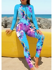 baratos Rash Guards de Uma Peça-Mulheres Normal Anti Atrito Proteção solar de corpo inteiro Roupa de banho Leopardo oceano Com sutiã embutido Zíper Frontal Proteção Solar UV Cobertura Total UPF50+ Manga Longa Corpo Inteiro Roupa de