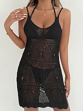 abordables Robes de plage-Femmes Maillots de Bain Vêtement couvrant Robe de Bain Robes Maillot de bain Découpé Vacances Tenues de plage Couleur Unie Col Halter Sans manches Maillots de bain