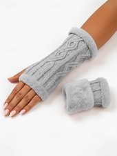 billige Damehansker-Strikkede fingerløse hansker til dame med fleecefôr for varme, tilgjengelig i flere farger, perfekt for vinter- og fritidsbruk