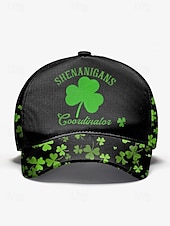 abordables Día de San Patricio-Gorra de poliéster para hombre, "Coordinador de Shenanigans" con estampado de trébol, varios colores, perfecta para el Día de San Patricio y para uso diario.