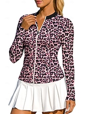 abordables Chemise pour femmes-Femmes Animal Léopard Hauts Chemise T-shirt de sport T-shirt POLO manche longue Fermeture éclair Classique Sportif UPF50+ Résistant aux UV Entraîneur Protection UV Haute élasticité Pilates
