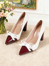 voordelige Pumps met blokhak-Dames tweekleurige groene en witte blokhak pumps - spitse neus met strikdetail, vintage chique stijl schoenen uit de jaren 50 voor werk, feestjes en dagelijkse outfits